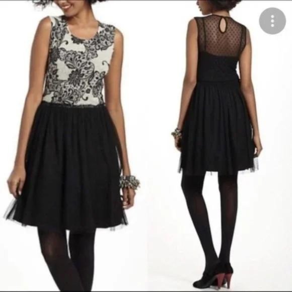 NWT Anthropologie Weston Wear Sparrow Black Ivory Wool Tulle Dress - Picture 2 of 13